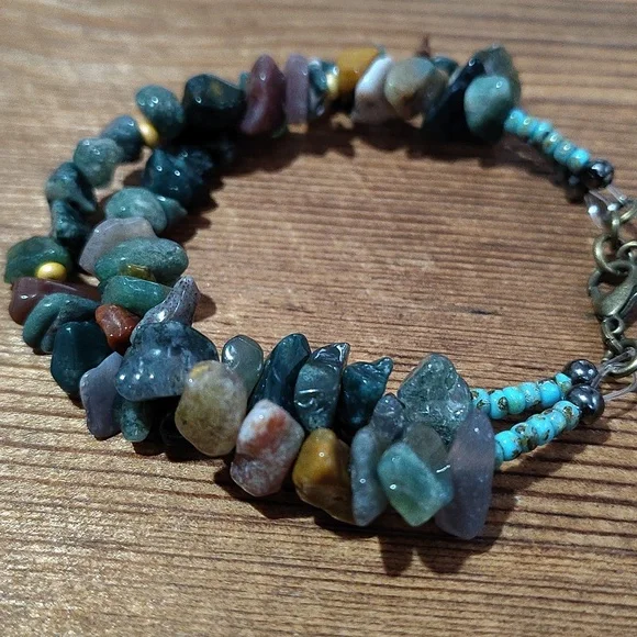 Natural Stone Beaded Bracelet with Mother Pearl Shell Charm,  Handmade - Picture 6 of 6